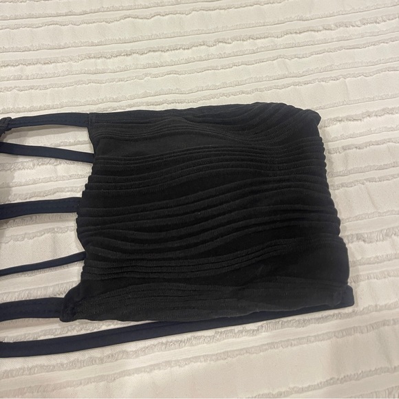 Black Textured Print Bandeau Padded Bikini Top, SZ Medium - Picture 4 of 5